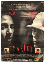 A vintage-style poster or print featuring black-and-white portraits of two men, with red text reading 'GONG', 'MARLEY', and names 'Julian' and 'Damian Jr. Gong'.
