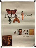 A vintage-style concert poster for the band 'Tablet' pinned with various insect and human body specimens. The poster features the text 'TABLET pinned' in black, surrounded by taxidermy butterflies, a beetle, and a human torso, with smaller inset images along the bottom.