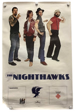 A vintage-style poster for the band The Nighthawks, featuring four men in casual and western-style clothing above the band's name, with smaller printed graphics and logos at the bottom.