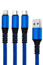 3 In 1 Cable With 1 Type-C and 2 Lightning Head Jacks Blue