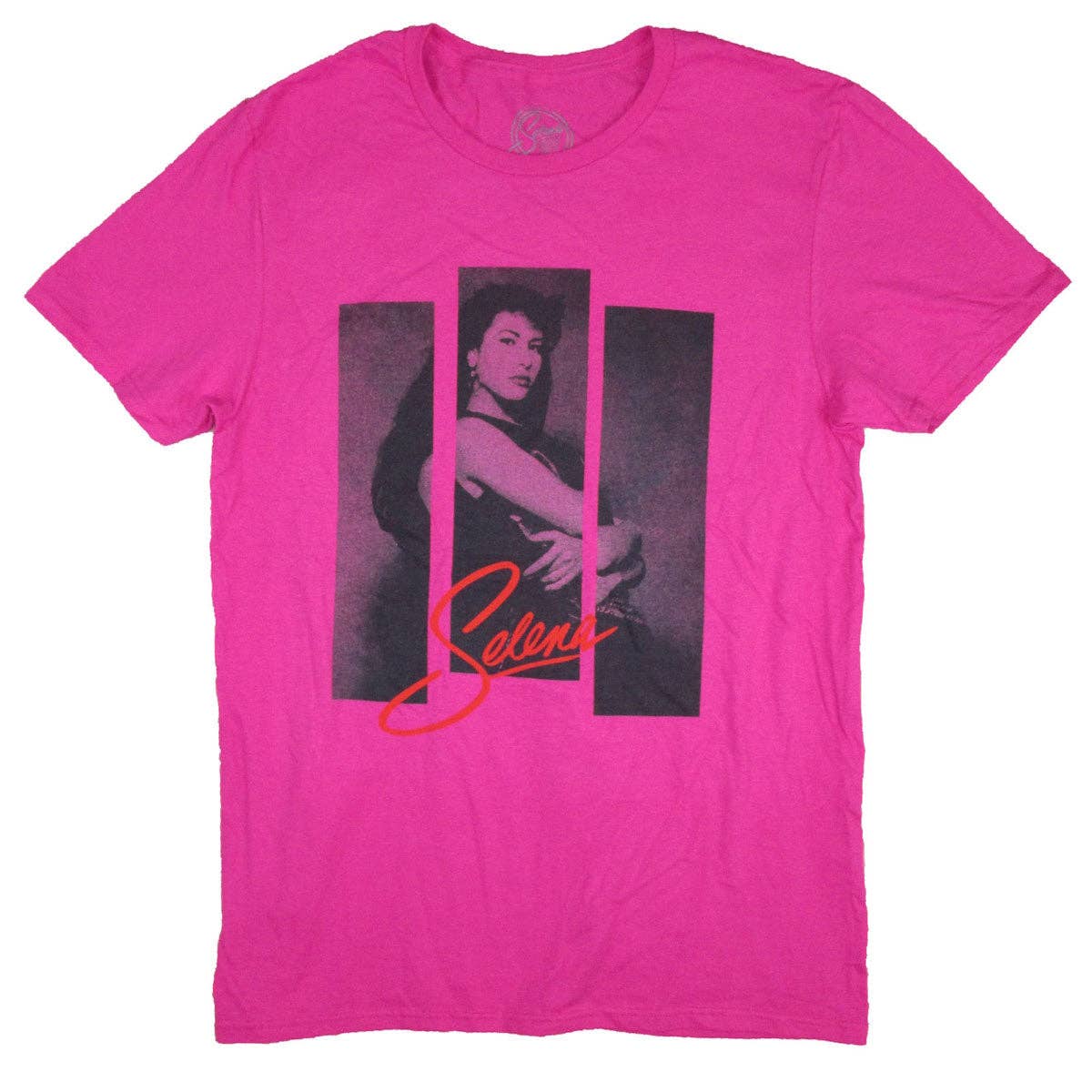 Selena 3 Strips Photo On Pink Tee T-shirt