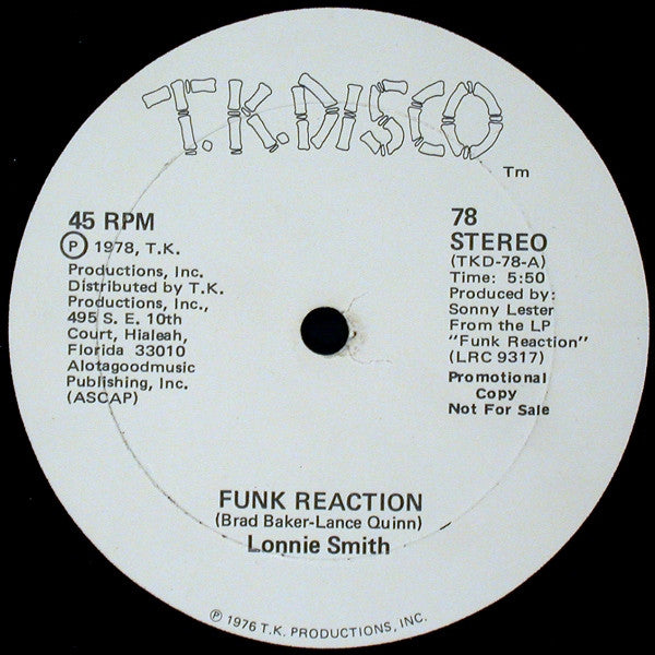 Lonnie Smith : Funk Reaction / For The Love Of It (12", Promo)