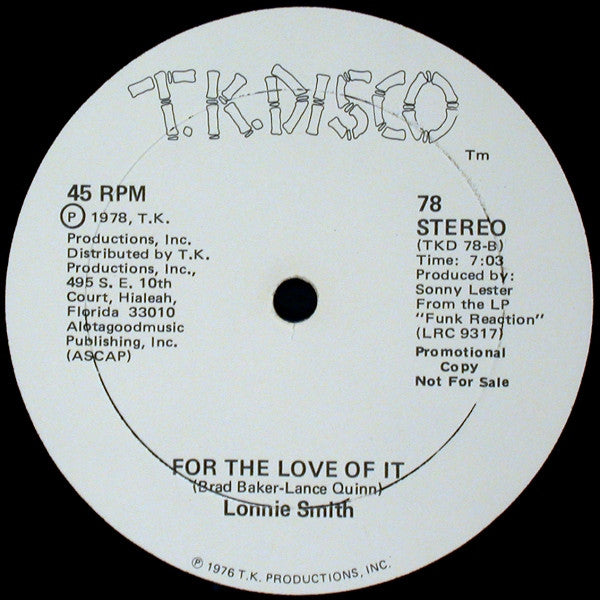 Lonnie Smith : Funk Reaction / For The Love Of It (12", Promo)