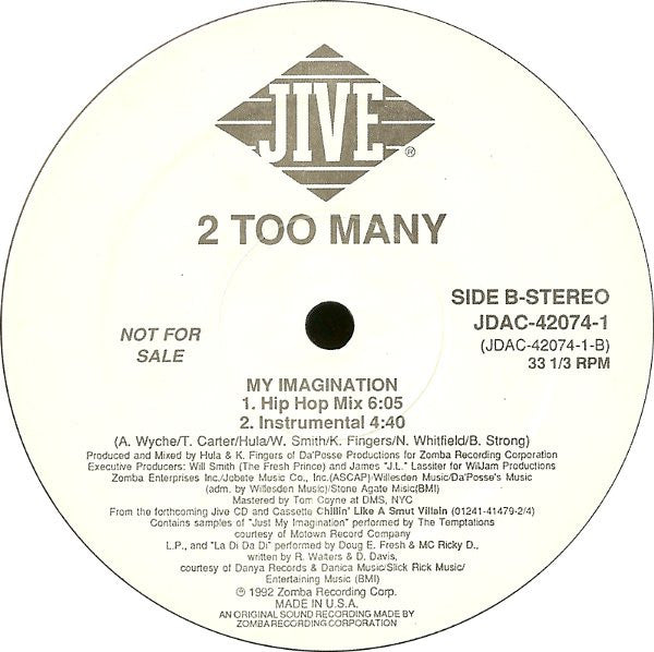 2 Too Many : My Imagination (12", Promo)