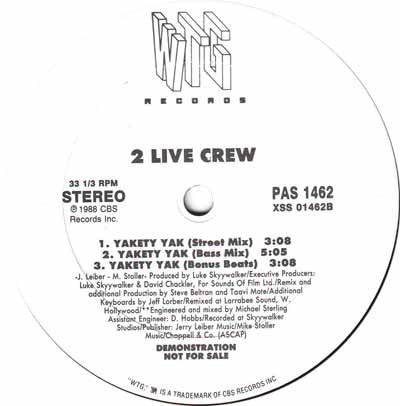 The 2 Live Crew : Yakety Yak (12", Promo)