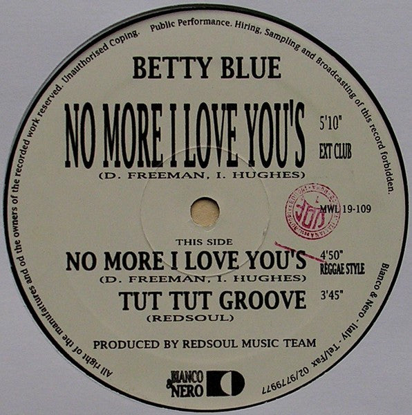 Betty Blue : No More I Love You's (12")