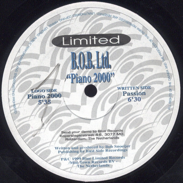 B.O.B. Ltd. : Piano 2000 (10")