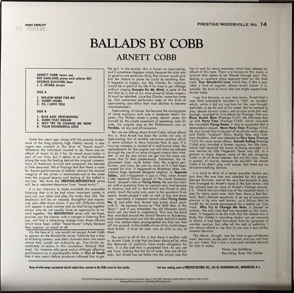 Arnett Cobb : Ballads By Cobb (LP, Album, Num, RE, RM, 200)