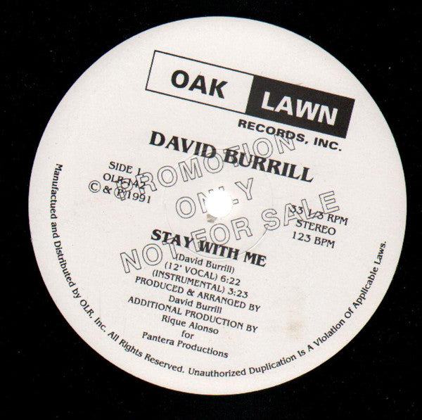 David Burrill : Stay With Me (12", Maxi, Promo)