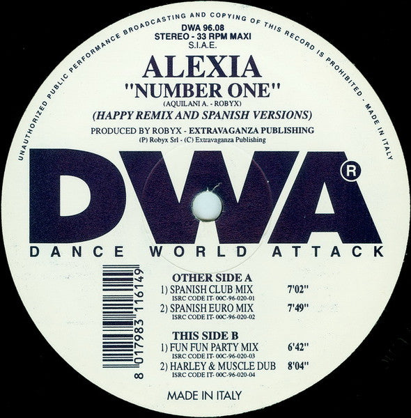 Alexia : Number One (Happy Remix And Spanish Versions) (12", Maxi)