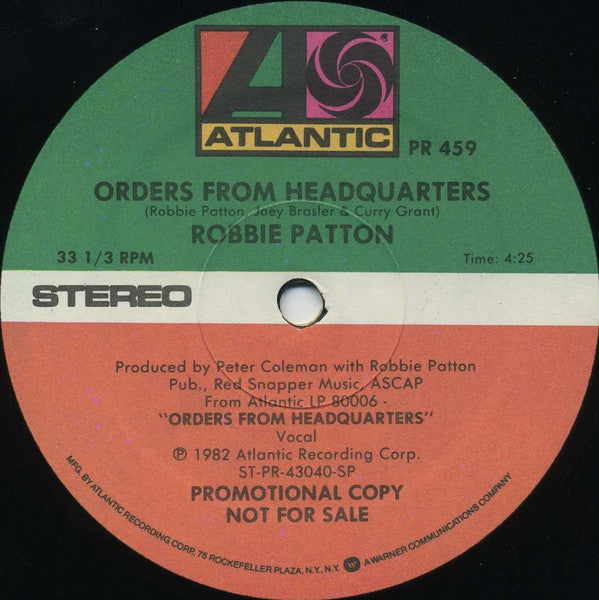 Robbie Patton : Orders From Headquarters (12", Promo)
