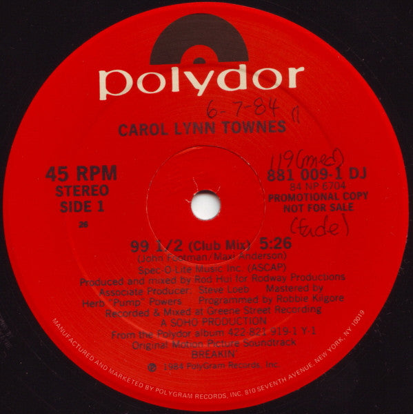 Carol Lynn Townes : 99 1/2 (12", Promo)