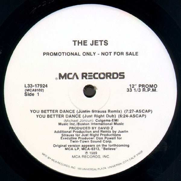 The Jets : You Better Dance (12", Single, Promo, Pin)