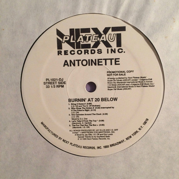 Antoinette : Burnin' At 20 Below (LP, Album, Promo)