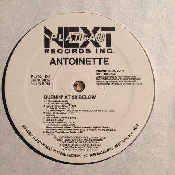 Antoinette : Burnin' At 20 Below (LP, Album, Promo)