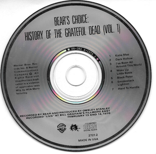 The Grateful Dead : History Of The Grateful Dead, Vol. 1 (Bear's Choice) (CD, Album, RE)