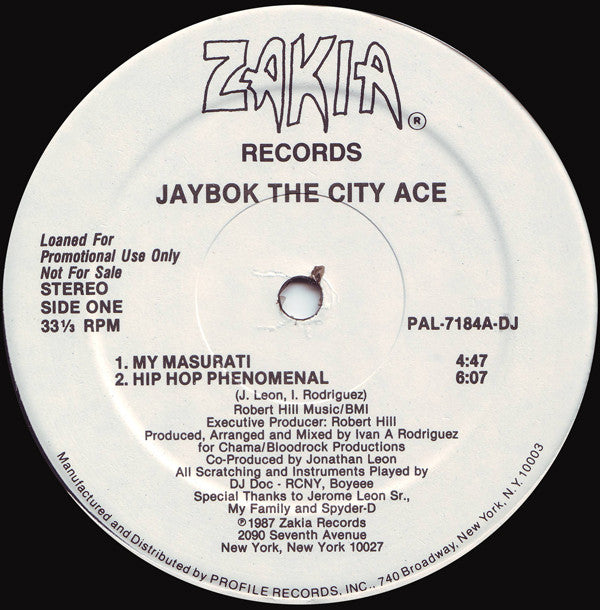 Jaybok The City Ace : My Masurati / Hip Hop Phenomenal (12", Promo)