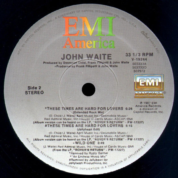 John Waite : These Times Are Hard For Lovers (12", Single)