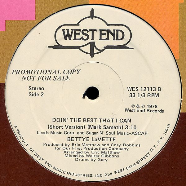 Bettye Lavette : Doin' The Best That I Can (12", Promo)