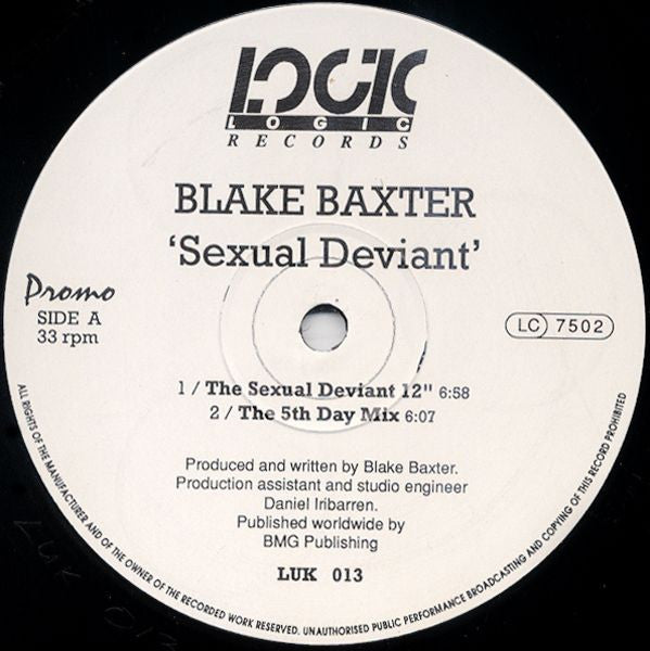 Blake Baxter : Sexual Deviant (12", Promo)