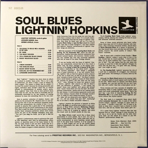 Lightnin' Hopkins : Soul Blues (LP, Album, Ltd, Num, RE, RM, 200)