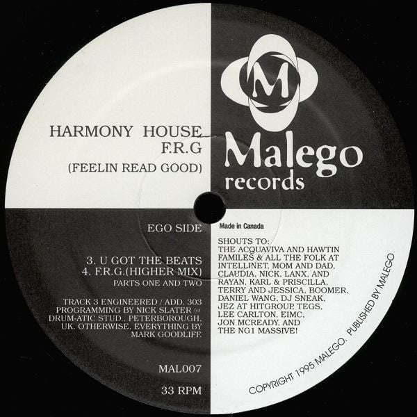 Harmony House : F.R.G (Feelin Read Good) (12")