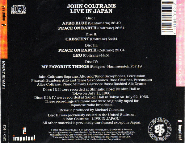 John Coltrane : Live In Japan (4xCD, Comp, Mono)