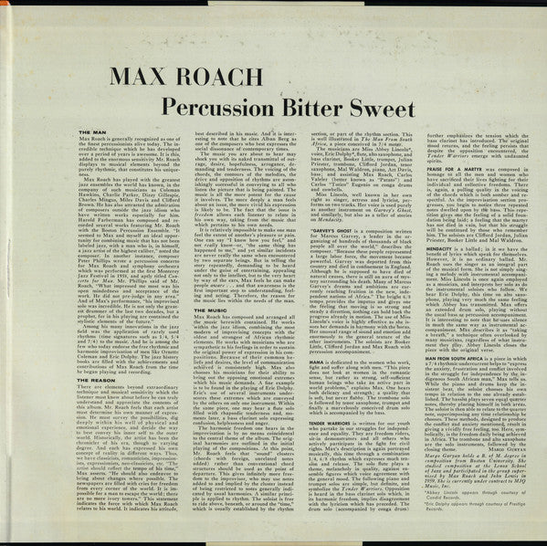 Max Roach : Percussion Bitter Sweet (LP, Album, Club, RE, RM, 180)
