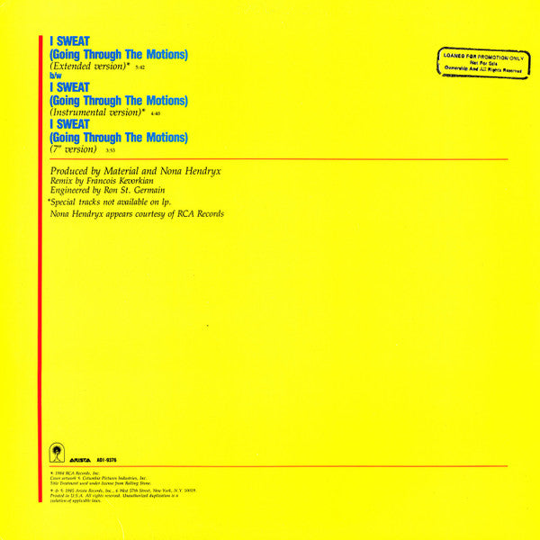 Nona Hendryx : I Sweat (Going Through The Motions) (12", Maxi, Promo)