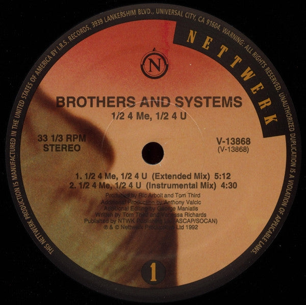 Brothers And Systems : 1/2 4 Me, 1/2 4 U (12")