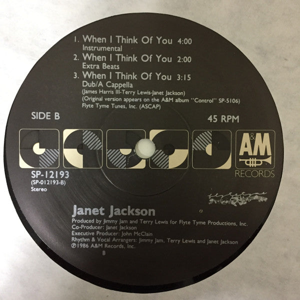 Janet Jackson : When I Think Of You (Dance Remix) (12", Single, Bla)