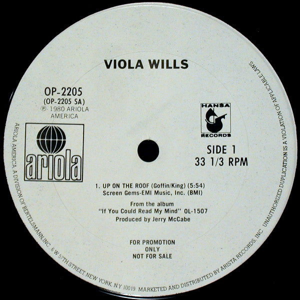 Viola Wills : Up On The Roof (12", S/Sided, Promo)