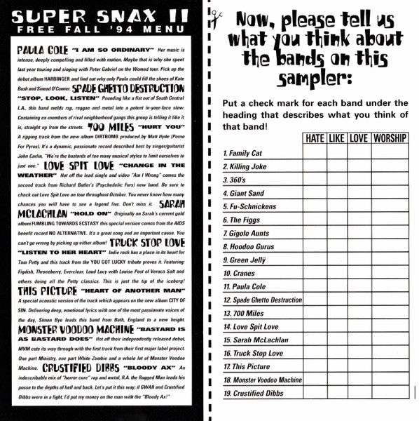 Various : Super Snax II (Free Fall '94 Menu) (CD, Comp, Promo, Car)