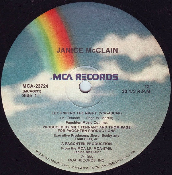 Janice McClain : Let's Spend The Night (12" Version) (12", Pin)