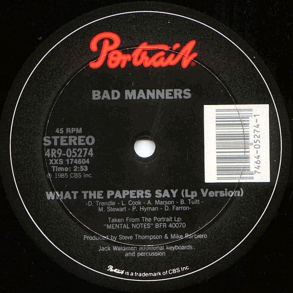 Bad Manners : What The Papers Say (12")