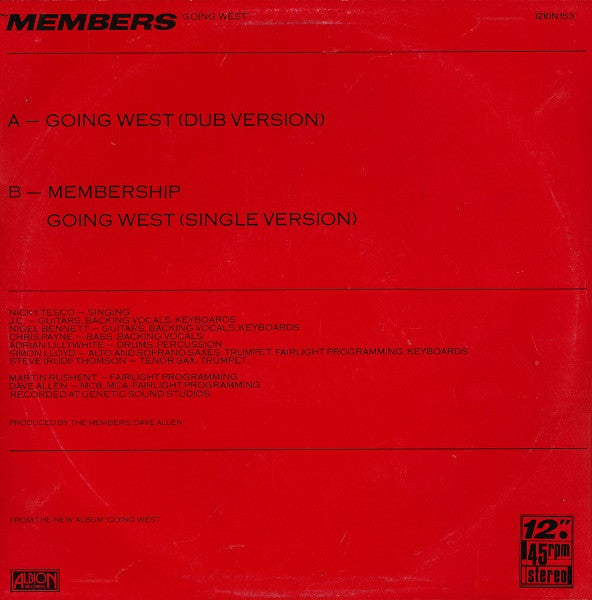 The Members : Going West (Dub Version) (12")