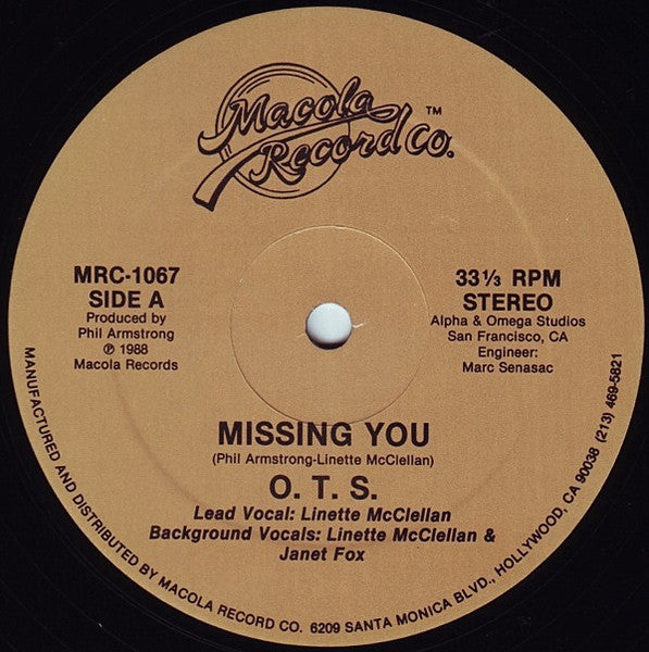 O.T.S. : Missing You (12", Single)