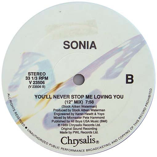 Sonia : You'll Never Stop Me Loving You (12")