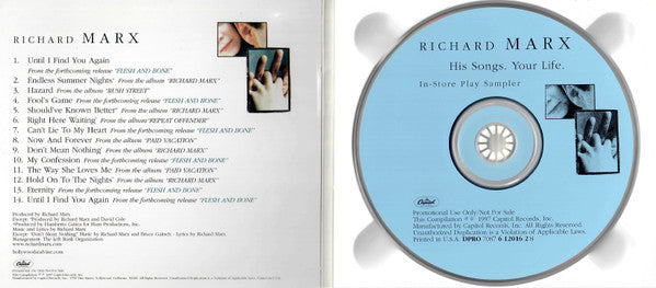 Richard Marx : His Songs. Your Life. In-Store Play Sampler (CD, Comp, Promo, Dig)