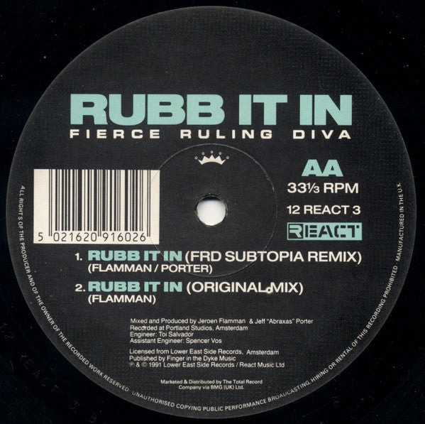 Fierce Ruling Diva : Rubb It In (12", Single)