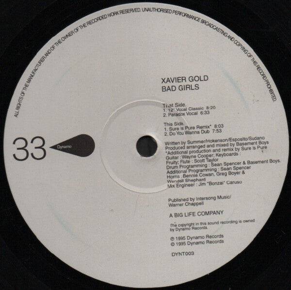 Xaviera Gold : Bad Girls (12", Promo)