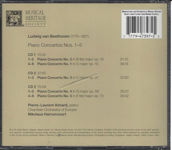 Beethoven* ‒ Pierre-Laurent Aimard / Chamber Orchestra Of Europe* / Nikolaus Harnoncourt : Piano Concertos Nos. 1‒5 (3xCD, Comp)