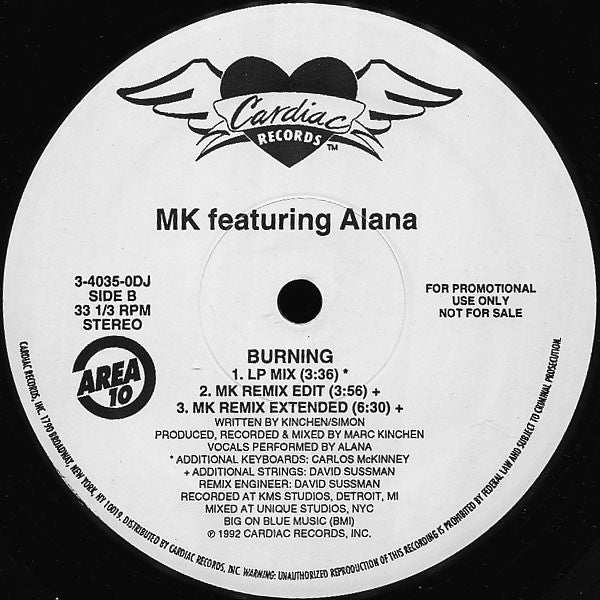 MK* Featuring Alana : Burning (12", Promo)