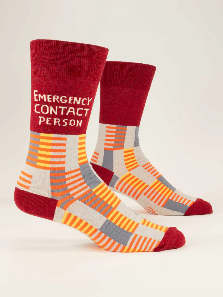 Blue Q - Men's Crew Socks- Emergency Contact Person