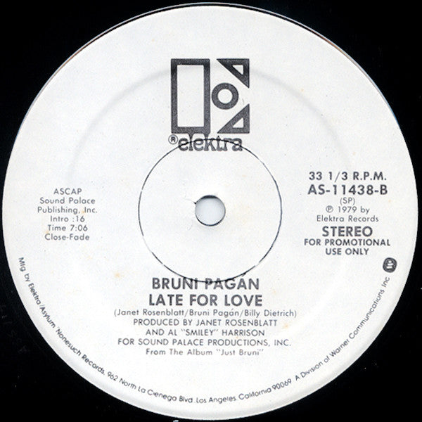 Bruni Pagán* : Lovers / Late For Love (12", Promo)