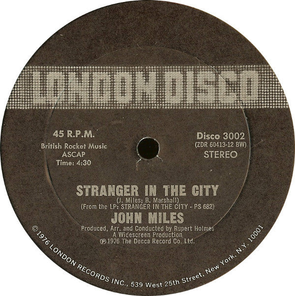 John Miles : Stranger In The City / Slowdown (12")