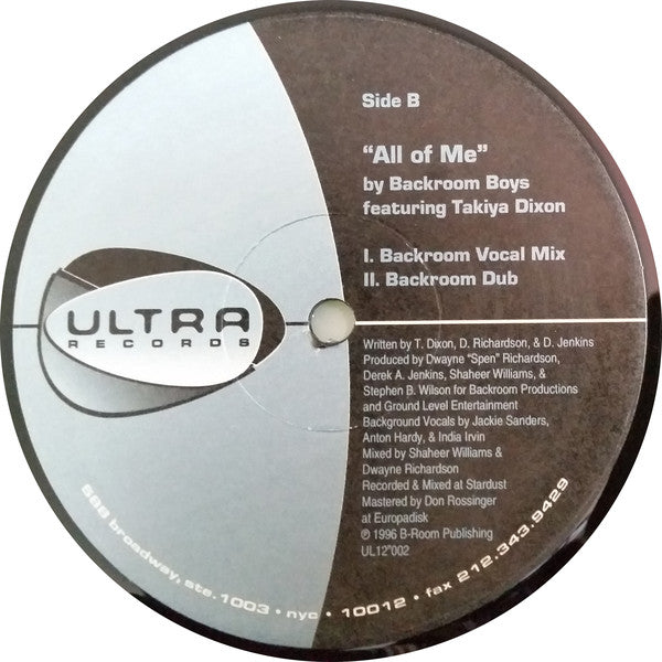 Backroom Boys Featuring Takiya Dixon : All Of Me (12")