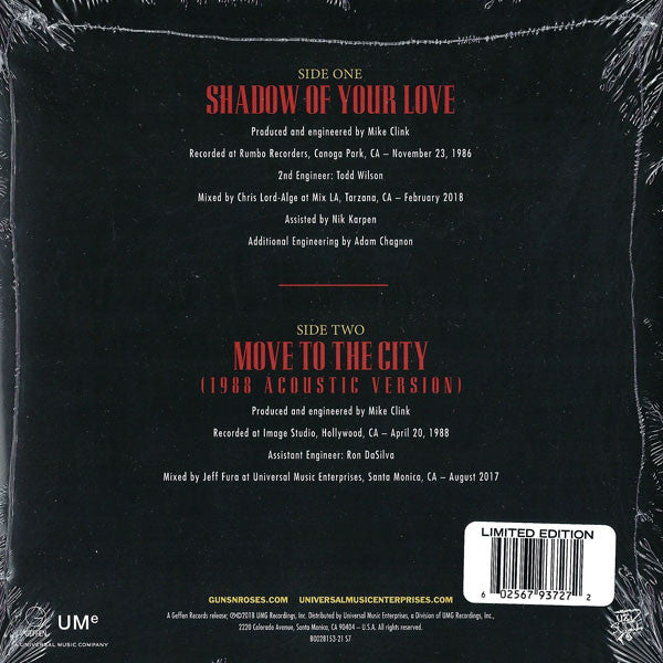 Guns N' Roses : Shadow Of Your Love (7", RSD, Single, Ltd, Red)
