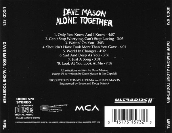 Dave Mason : Alone Together (CD, Album, RE, RM)