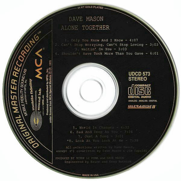 Dave Mason : Alone Together (CD, Album, RE, RM)